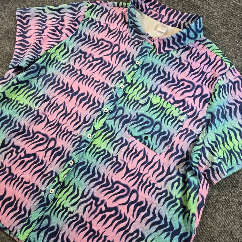 TomboyX Cabaña Short Sleeve Button Up Coverup Shirt Pastel Wave Stripe Size 3X